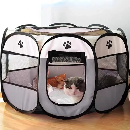 AlchemyPaw™ Foldable Pet Playpen – Breathable Indoor Play Tent for Cats & Small Dogs