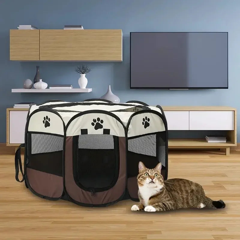 AlchemyPaw™ Foldable Pet Playpen – Breathable Indoor Play Tent for Cats & Small Dogs