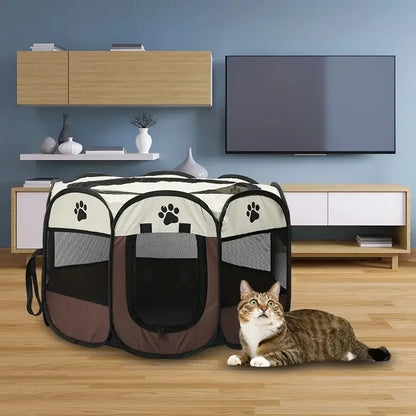 AlchemyPaw™ Foldable Pet Playpen – Breathable Indoor Play Tent for Cats & Small Dogs