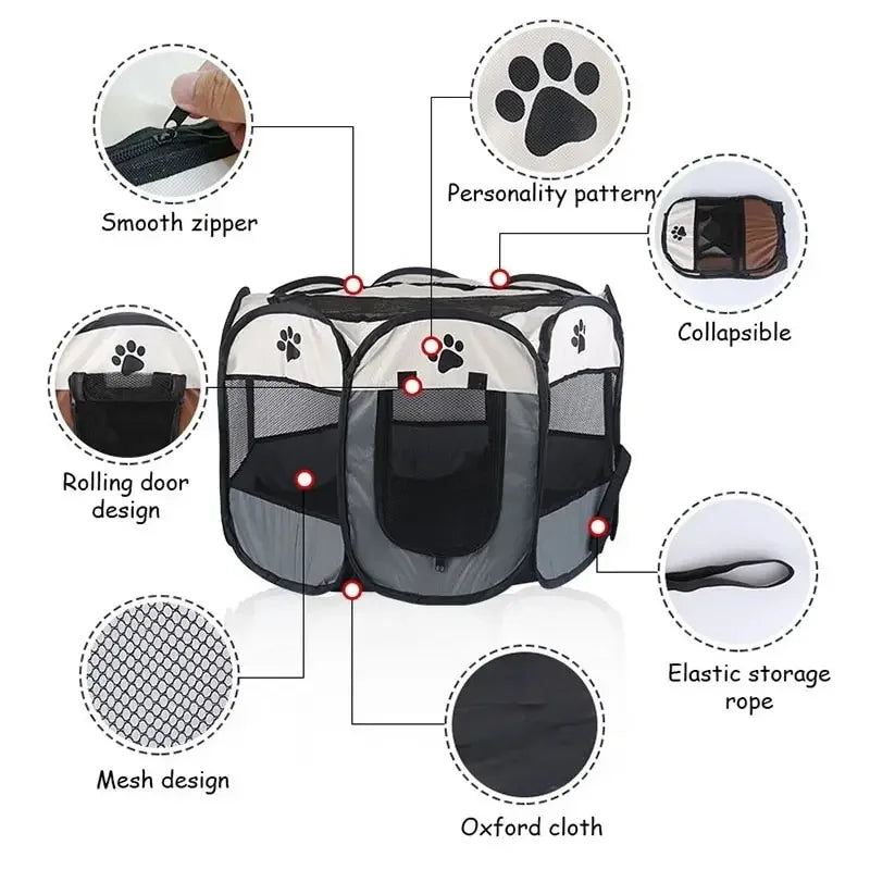 AlchemyPaw™ Foldable Pet Playpen – Breathable Indoor Play Tent for Cats & Small Dogs