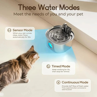 AlchemyPaw™ | Ultra-Silent Wireless Stainless Steel Pet Fountain (3L)